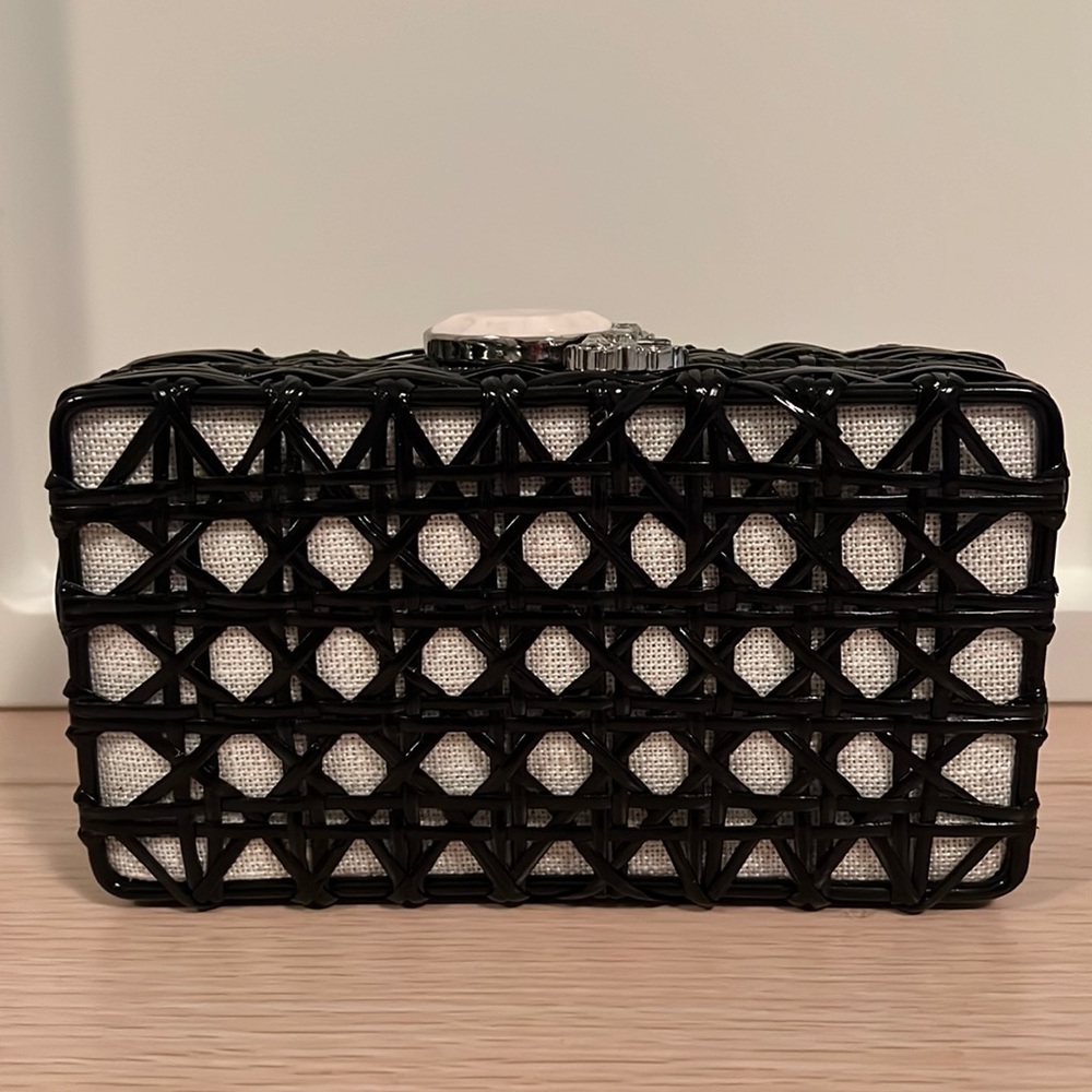 Louise et Cie black raffia Joni Minaudiere clutch
